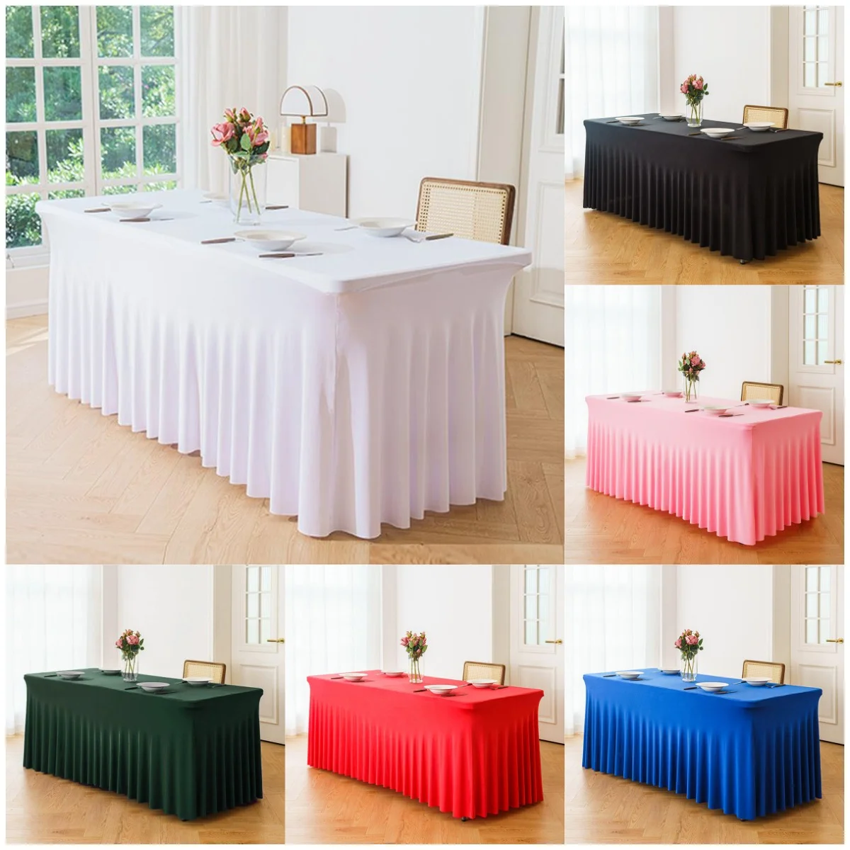 Elastic Table Cloth Hotel Conference Meeting Room Office Long Rectangle Heavy Milk Silk Jellyfish Table Cover Wedding Decoration