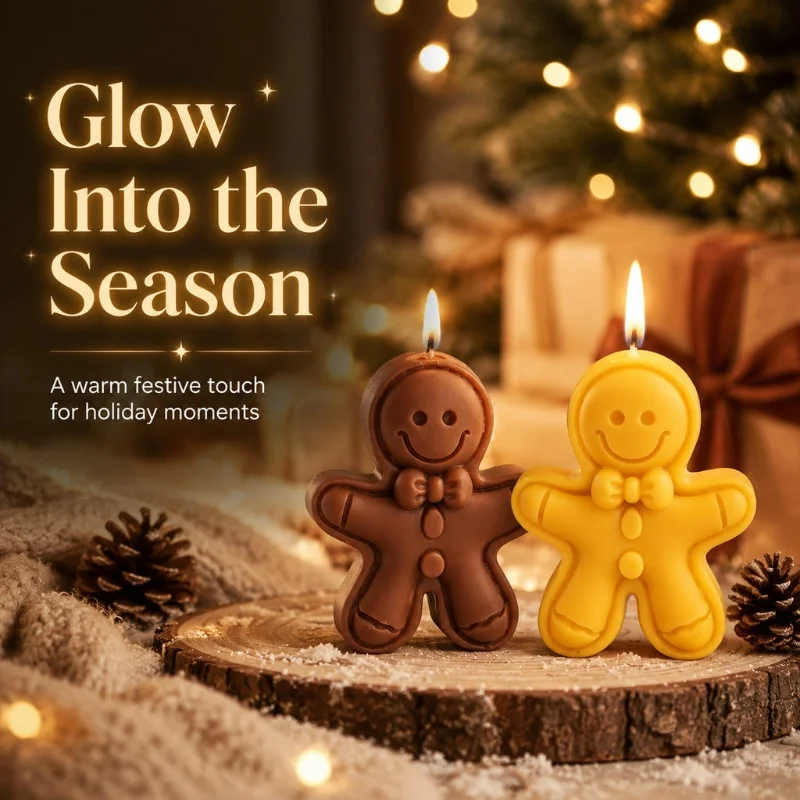 Festive Gingerbread Man Aroma Candle - Christmas Gift Decorative Wax Candle with Fragrance for Holiday Gift