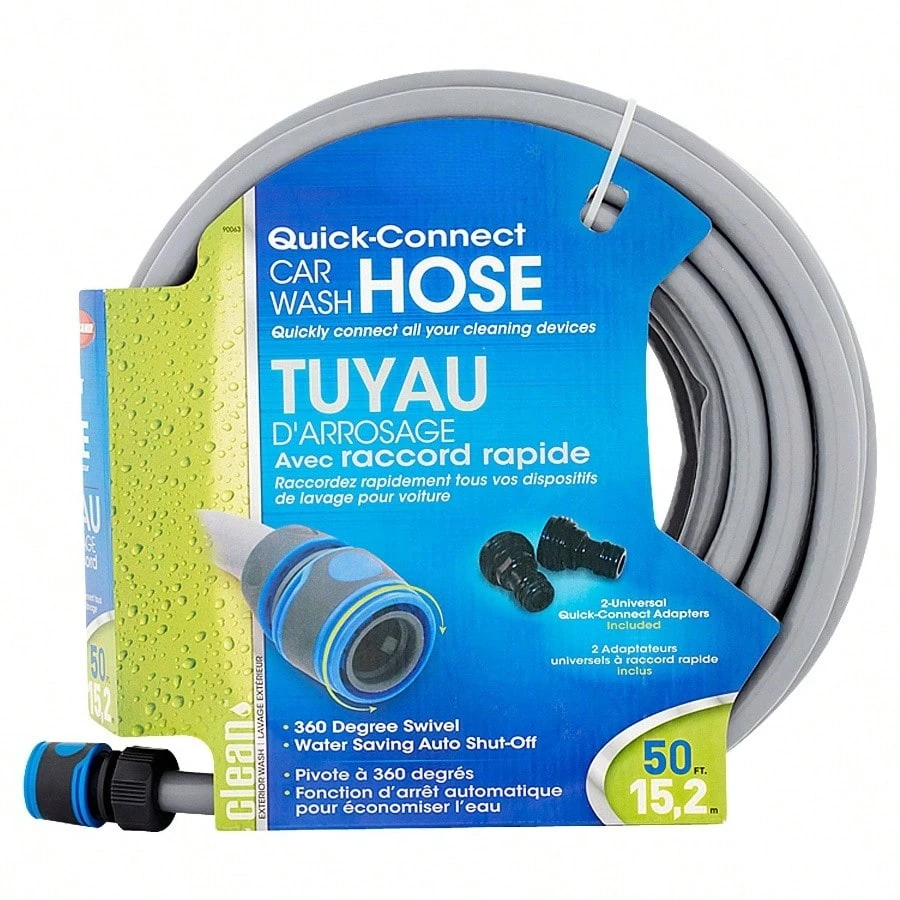 Car wash hose 50 ft durable polyethylene red high pressure quick connect for vehicle cleaning