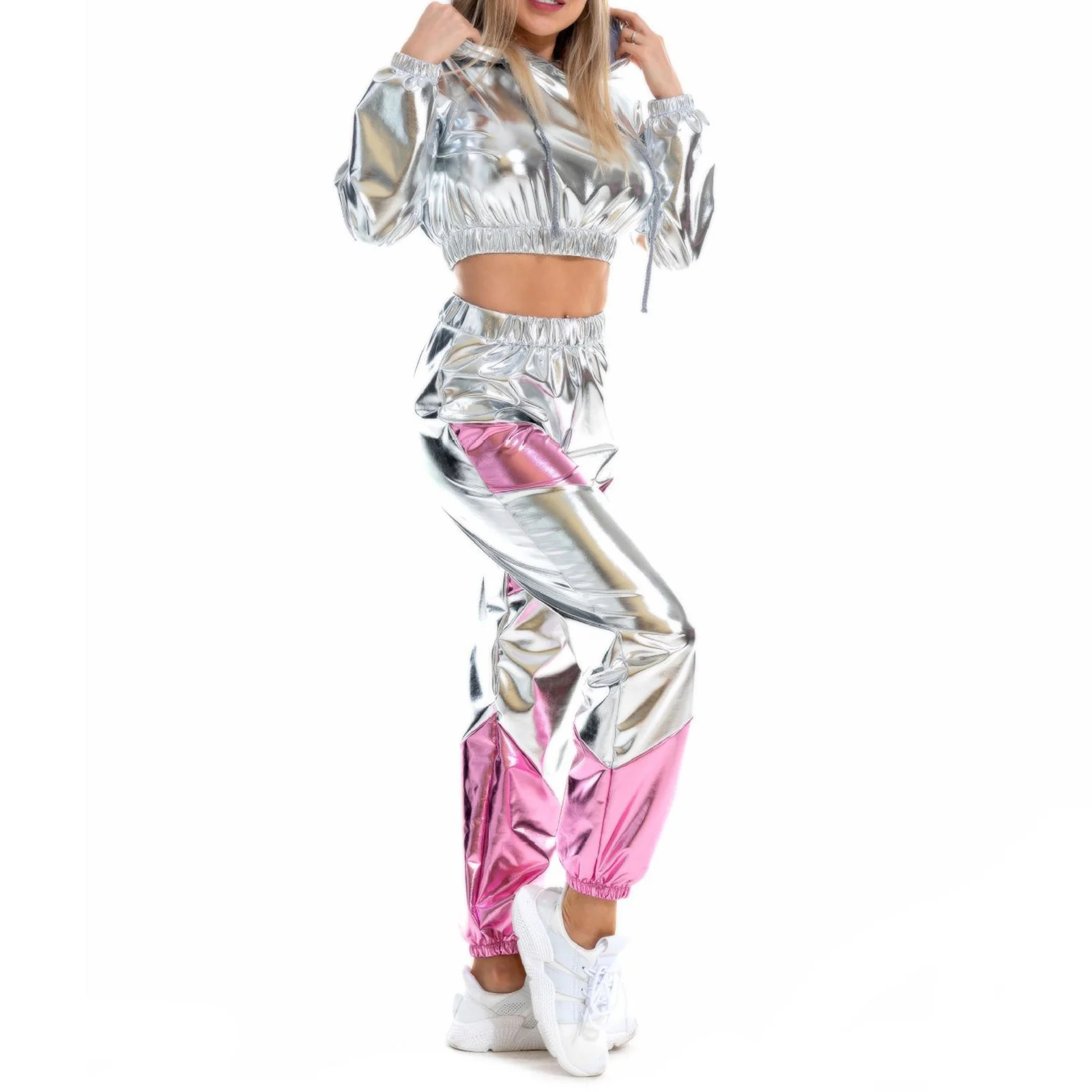 Hip-Hop Street Dance Clothes Rave Outfit Women\'s Sets Jazz Dancewear Sweatshirt Crop Tops Hihg Waist Pants Catwalk Show Costume