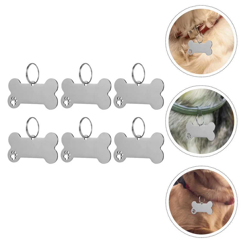 6 Pcs Pet Dog Tag Name for Identification Steel Tags Small Animals Stainless Hanging Style