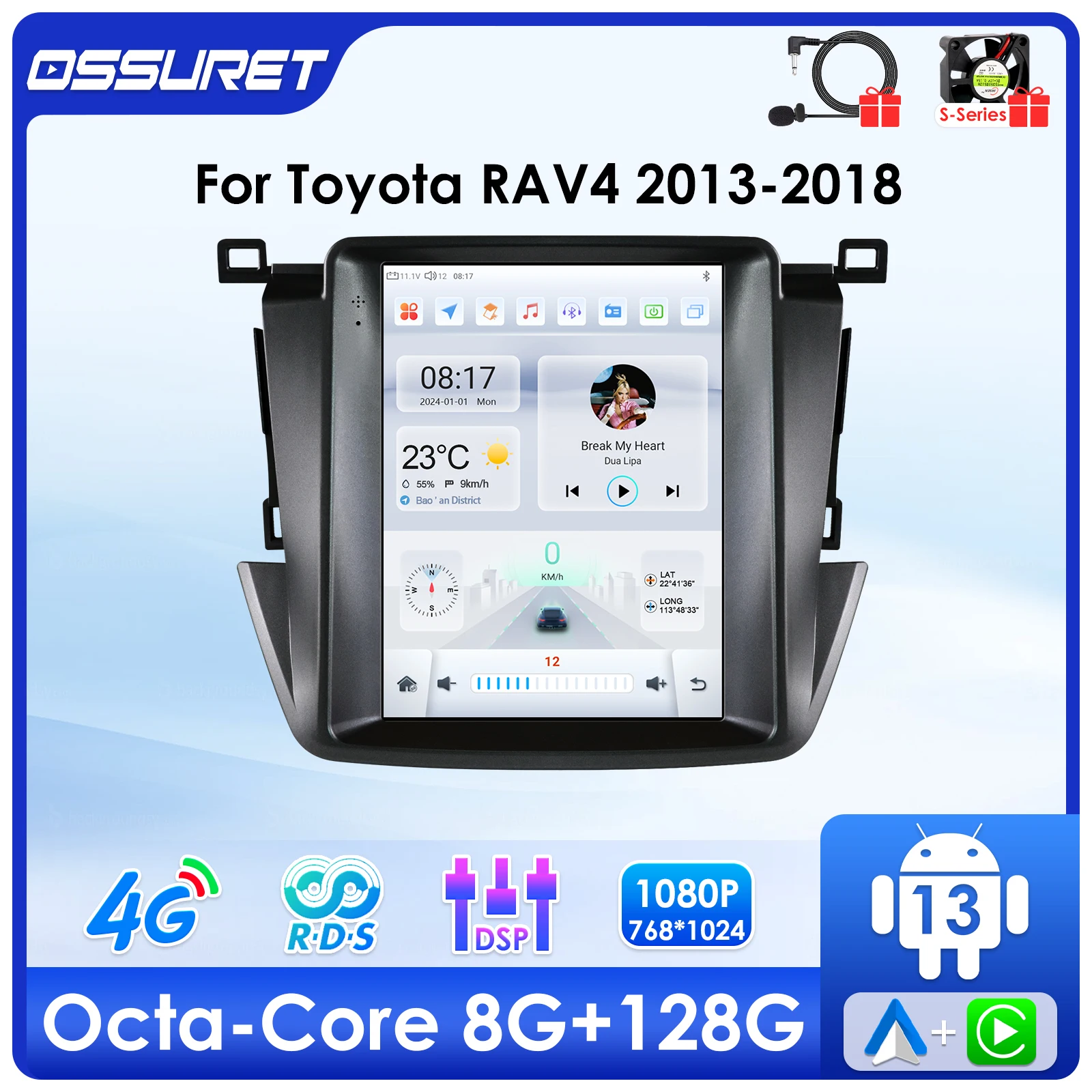 

9,7 "7862 Android 13 авторадио 4G Carplay для Toyota RAV4 RAV 4 2013-2018 мультимедийный плеер автомобильное радио стерео GPS navi экран 2din