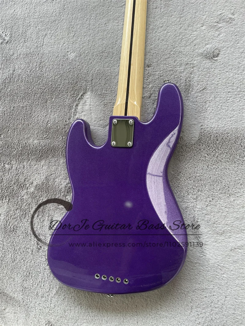 5 Strings Purple Bass Guitar basswood Body Maple Fingerboard Fixed Bridge Black Pickguard 21 Frets