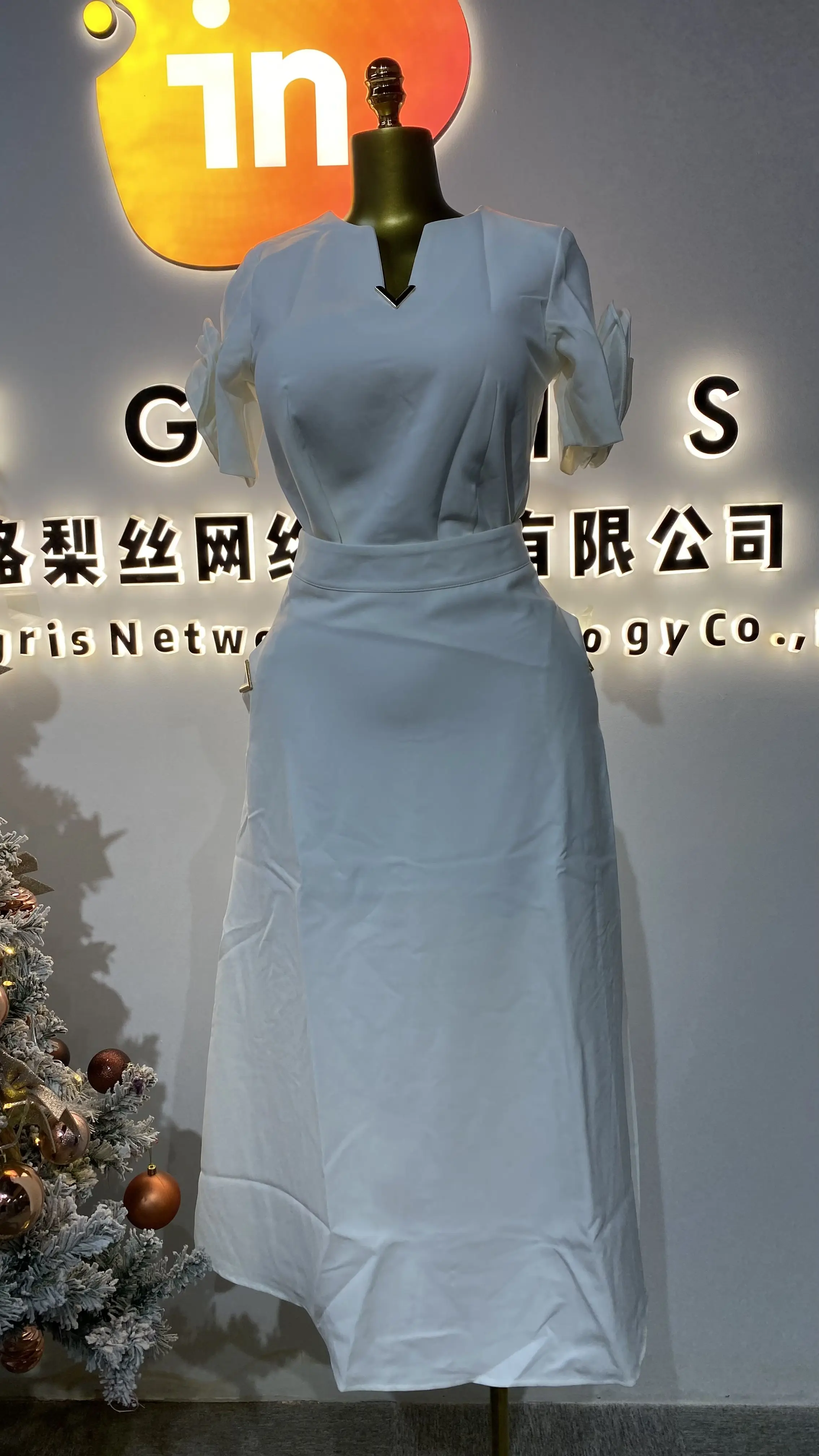 Gorgeous summer mesh stitching women's elegant knee-length pencil office dress-GZMM275