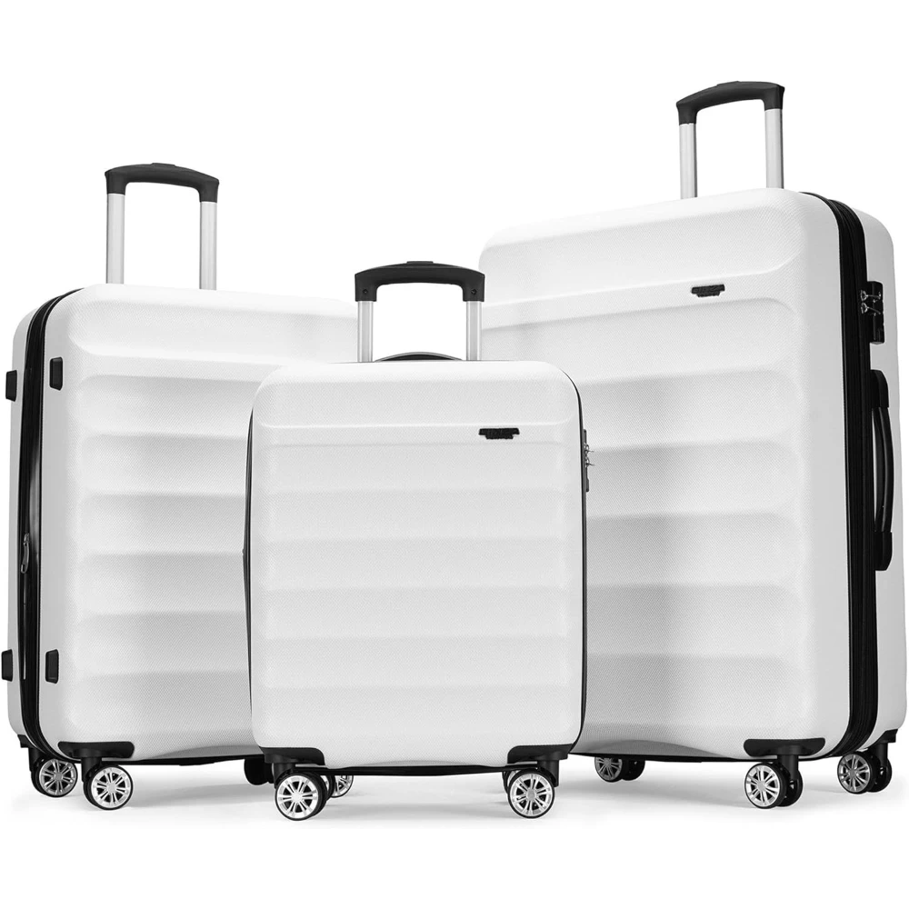 

Набор из 3-х расширяемых чемоданов с жестким корпусом, колесами-спиннерами, замком TSA, 20/24/28 дюймов, для семейных путешествий, белый