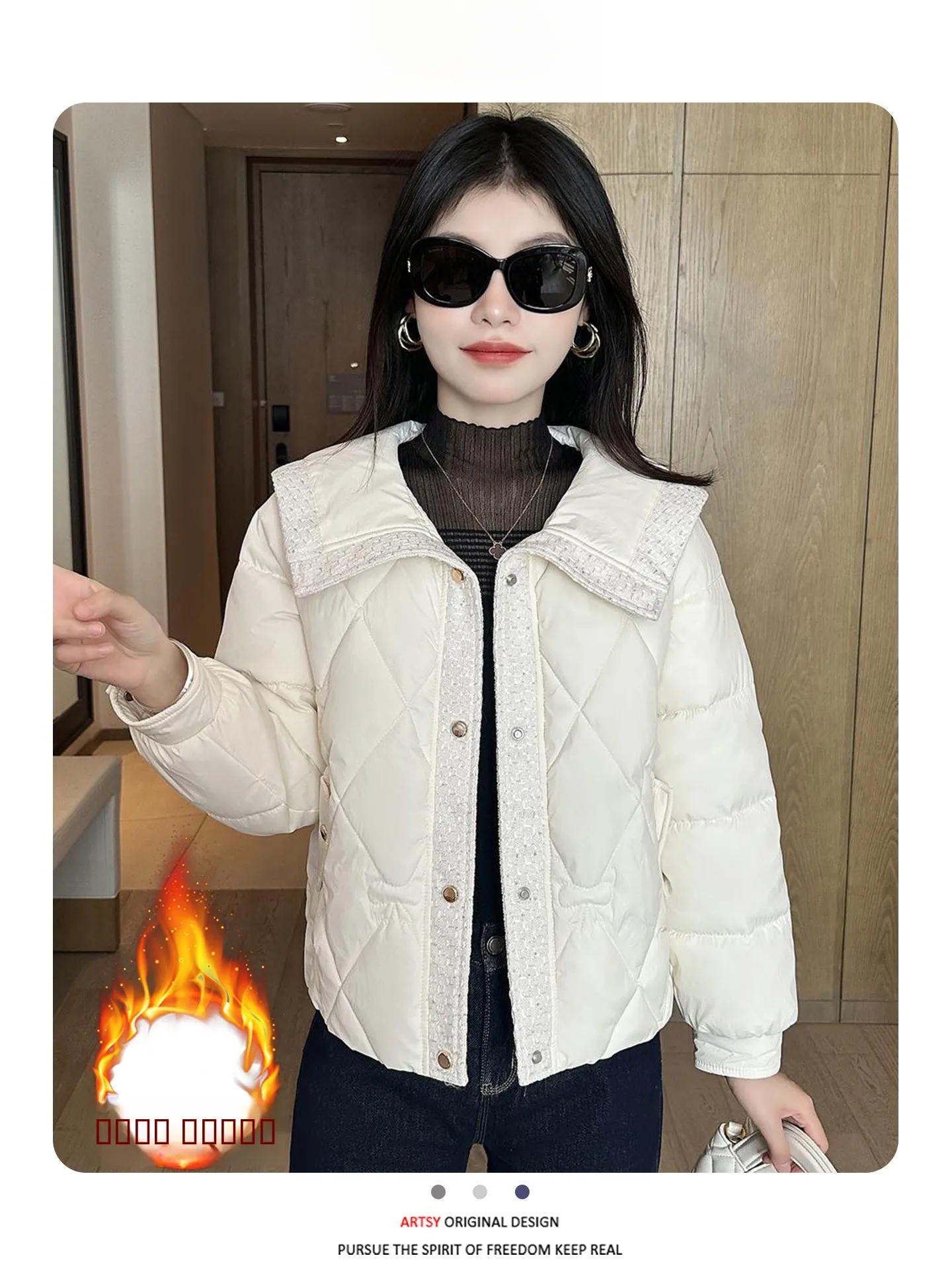 

Korean Sle ort Thiened Fce Lined Warm Jaet Top Women's Faionable Commute Outerwear Winter Street Sle Quali