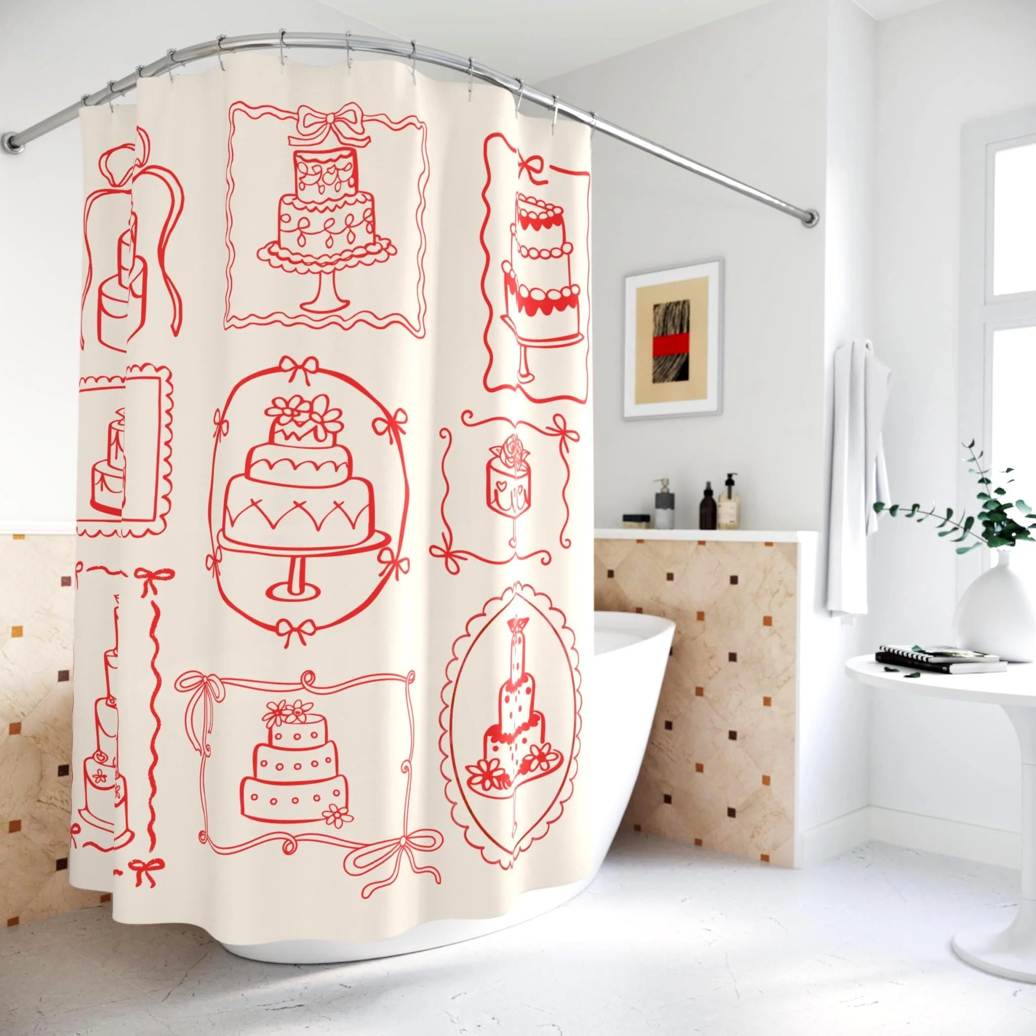 Cute Baking and Cake Drawing Shower Curtain Bathroom Decor Novelty Kitchen Shower Curtain Linens