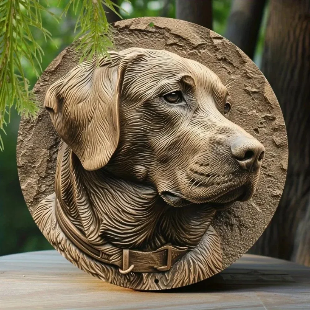 Labrador Retriever Spring Wreath Metal Wall Art, Round Sign for Dorm Pet Lover Gift