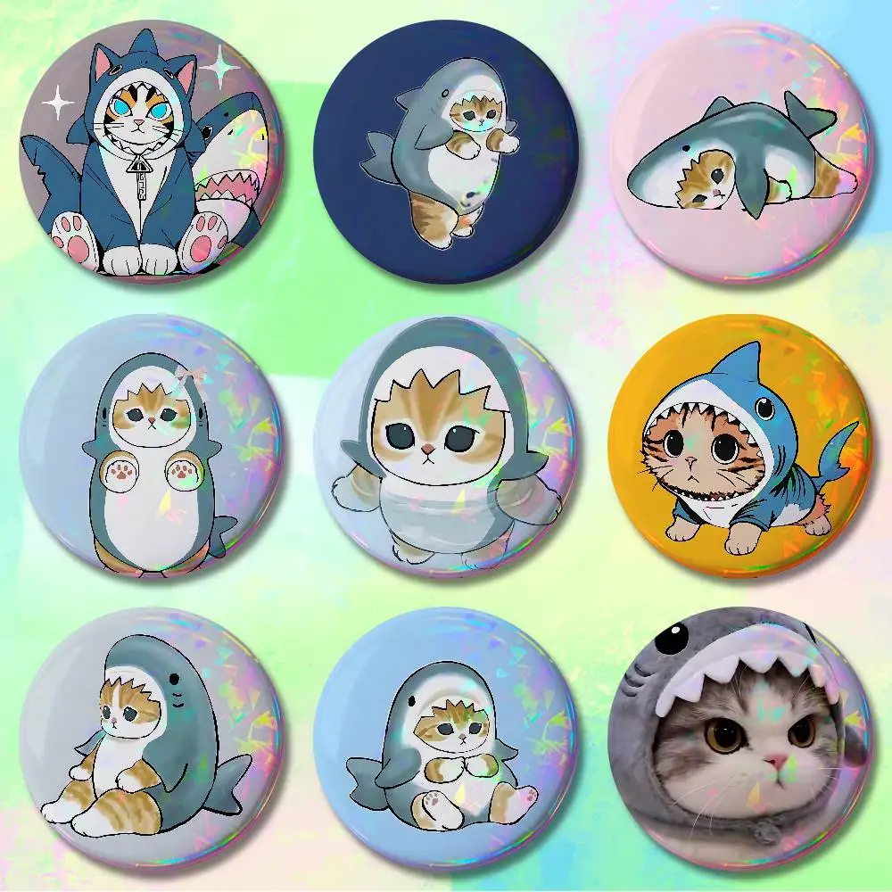 

Cute S-Shark H-Hooded Fun Cat Pins 58mm Cute Cartoon Badge Handmade Brooches for Backpack Accessories