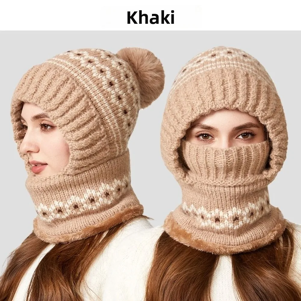 

Модная женская шапка-бини 3 в 1, ветрозащитная флисовая подкладка, зимняя вязаная шапка с шарфом, маска, теплая Балаклава для женщин и девочек
