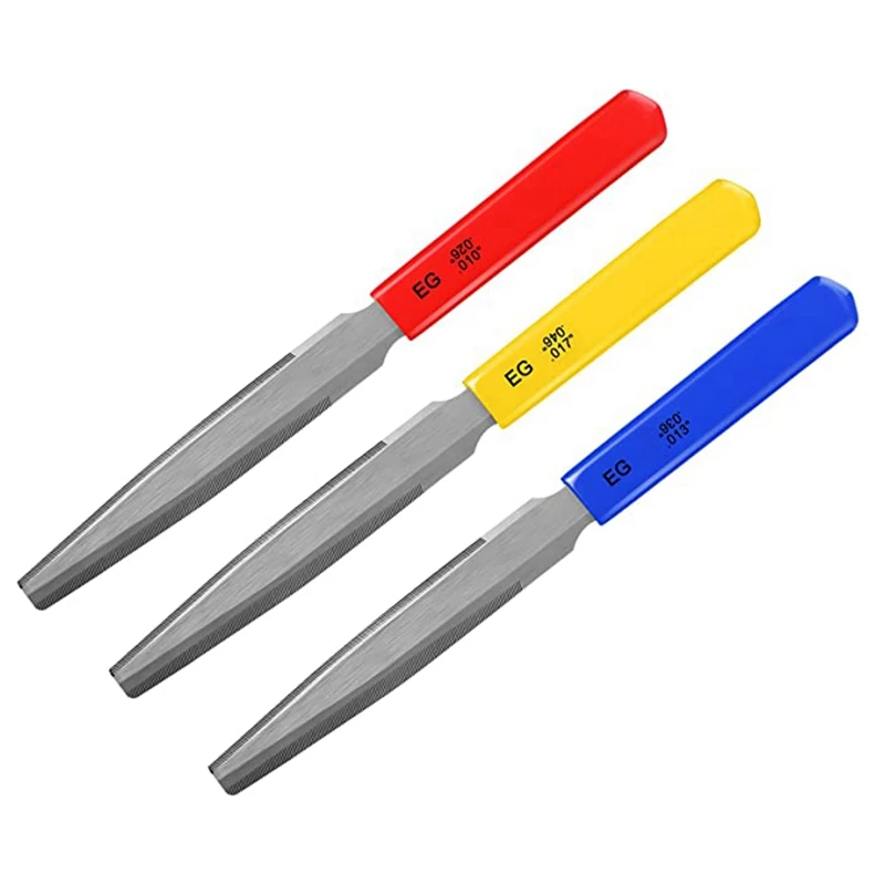 A57T 3Pieces Tapered Guitar Nut File Nut Slotted File Set Double Edge Wire File Electric Guitar Wire Tool for Bass,7.6 Inches