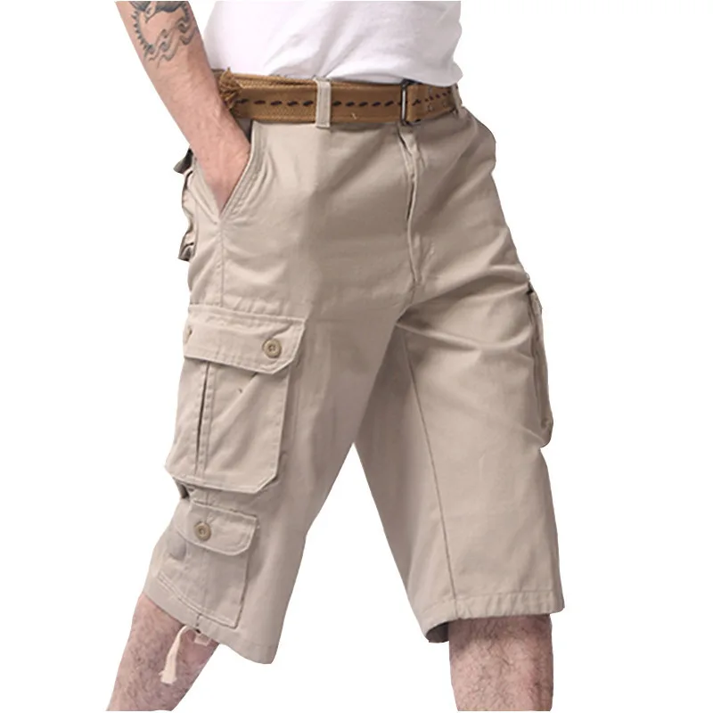 New Men\'s Seven Division of Labor Pants Trend Loose Large Size Cotton Five Points Shorts Men Multi Pocket 7 Points Pants