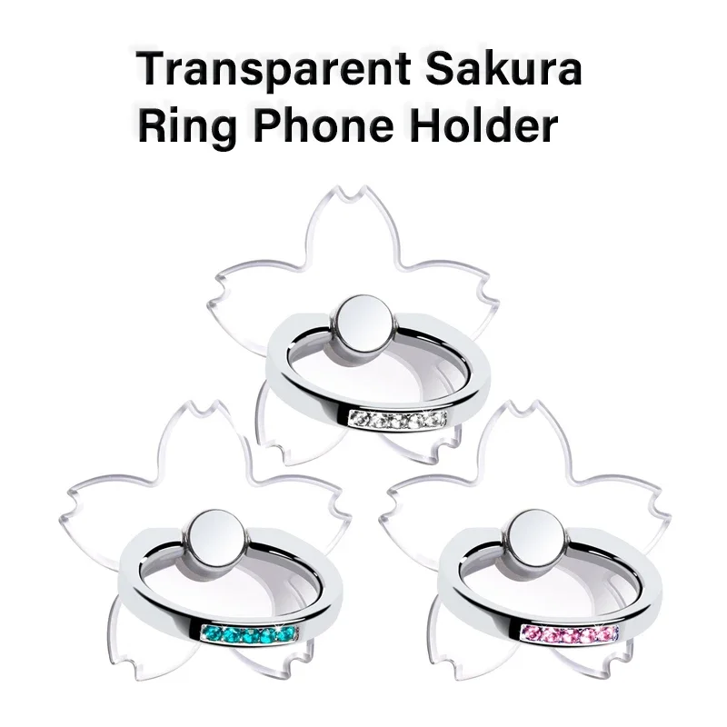 

Transparent Sakura Finger Ring Mobile Phone Holder for Samsung iPhone Accessories Car Mount Universal Stand Smartphone Support