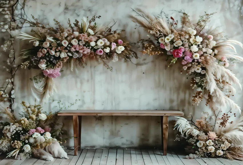 Mehofond Photography Background Vintage Boho Blooms Grass Backdrops Maternity Portrait Rustic Rooms Floral Arches Door Photozone