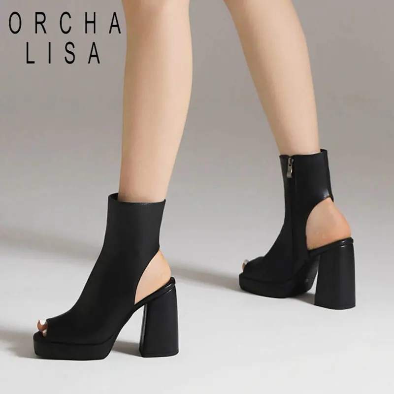 ORCHA LISA moda rzymskie sandały Peep Toe grube wysokie obcasy platformie 9.5cm 2cm zamek seksowne letnie buty imprezowe Plus rozmiar 45 46 47