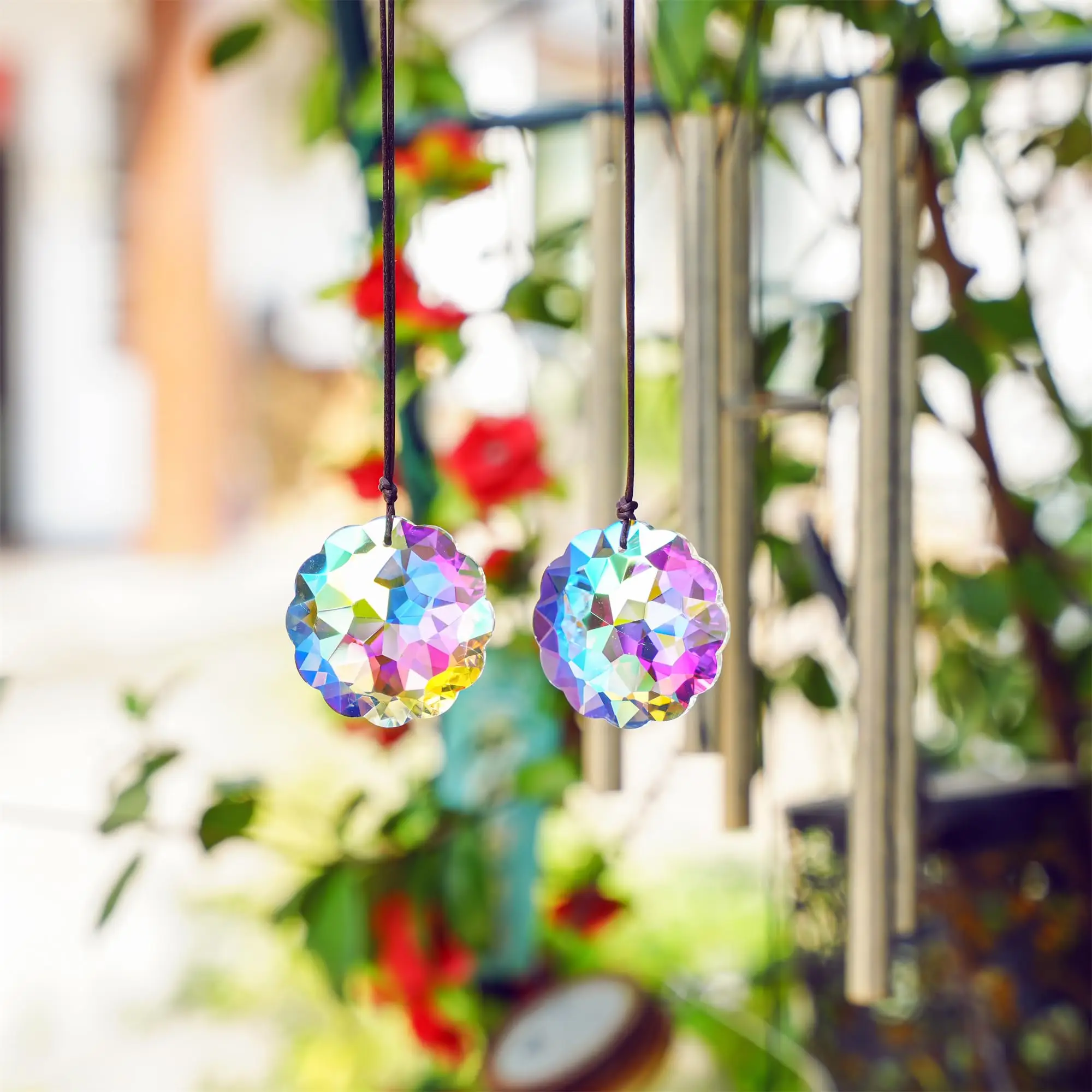 1 Pc With Rope Colorful Crystal Glass Prism Ball Suncatcher Pendant, Home Garden Craft Decoration, Valentine\'s Day, Mother\'sGift
