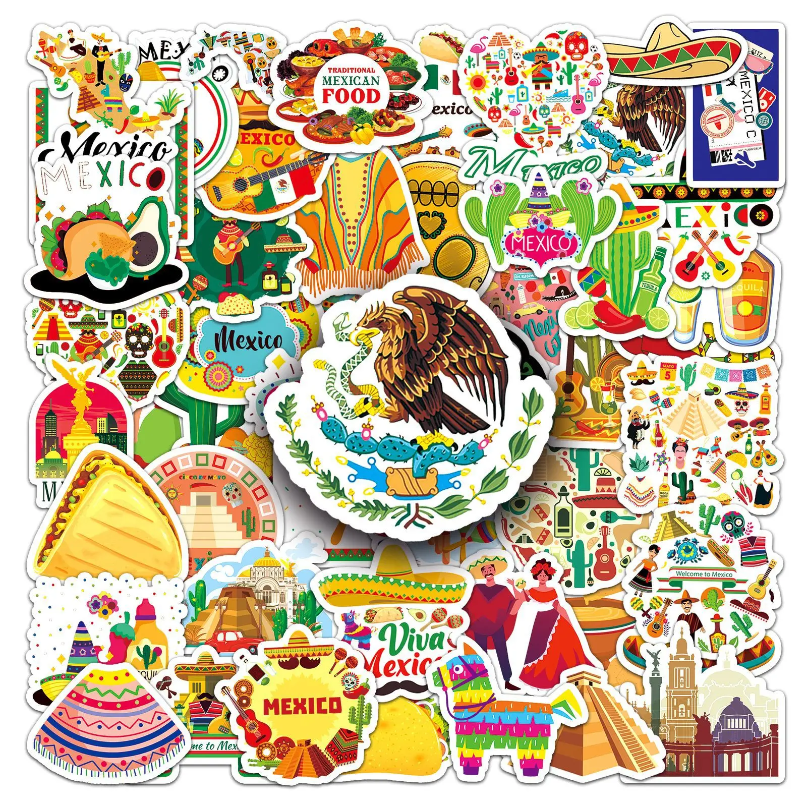 

50PCS Mexican Travel Culture Stickers Mexico Scenic Landmarks DIY Decorable Water Cup Luggage Waterproof Stickers Kids Toy