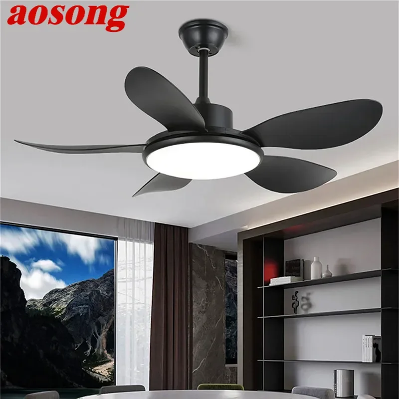 AOSONG Modern Fan Light Luxury Living Room Restaurant Bedroom Study LED Ceiling Fan Light Remote Electric Fan Light