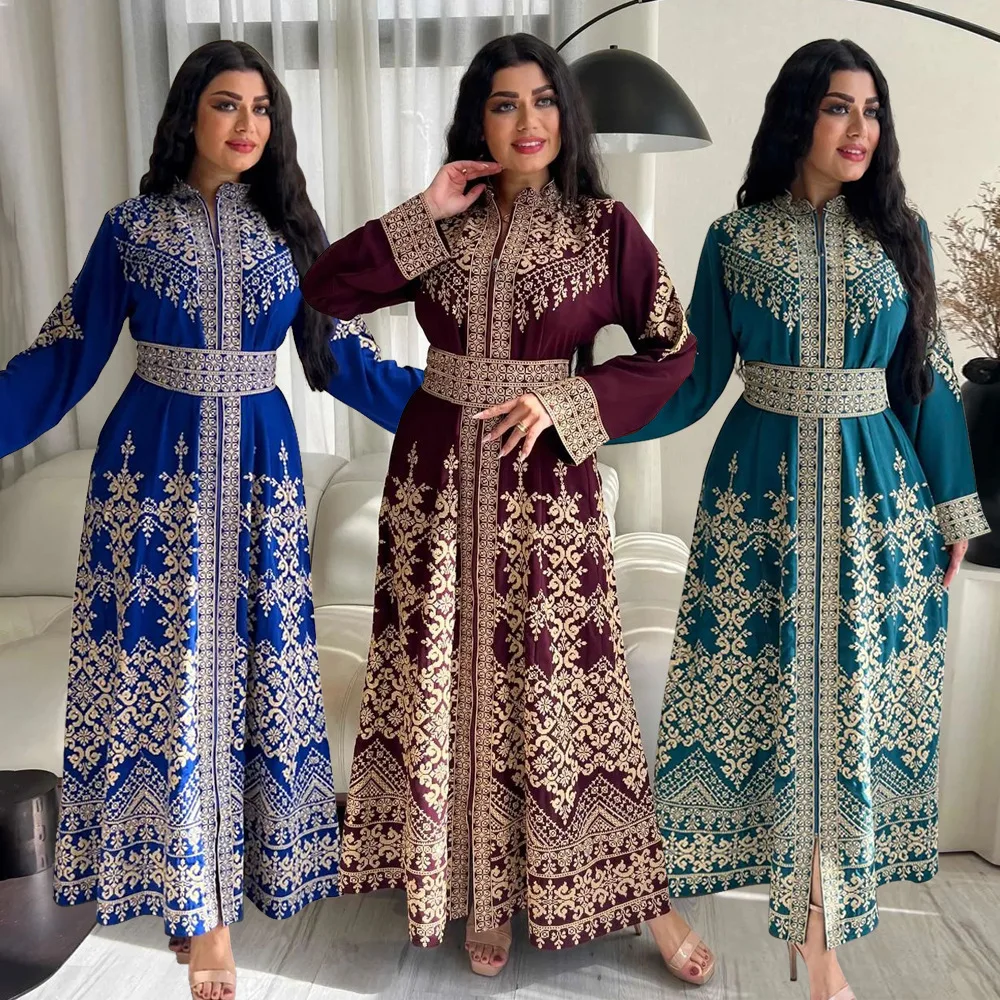 Eid Jalabiya Ethnic Print Abaya Dubai Kaftan Women Muslim Dress Zipper Robe Islam Clothing Ramadan Turkey Caftan Marocain Femme