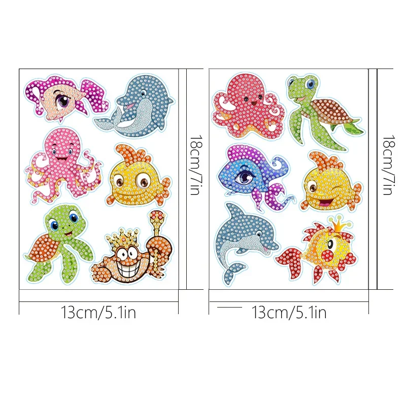 Cartoon Marine Animals - Diamond Paintings with Free Stickers - Clown DIY Handmade Sticker Gifts - Diamond StickersforChildren\'s