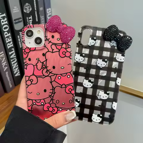 For Xiaomi 15T 14T 13T Mi 11 Lite Poco X6 X7 X5 X3 Pro F5 F7 F8 M6 M7 Dazzle 3D Diamond Bow Kitty Laser Lustre Lining Phone Case