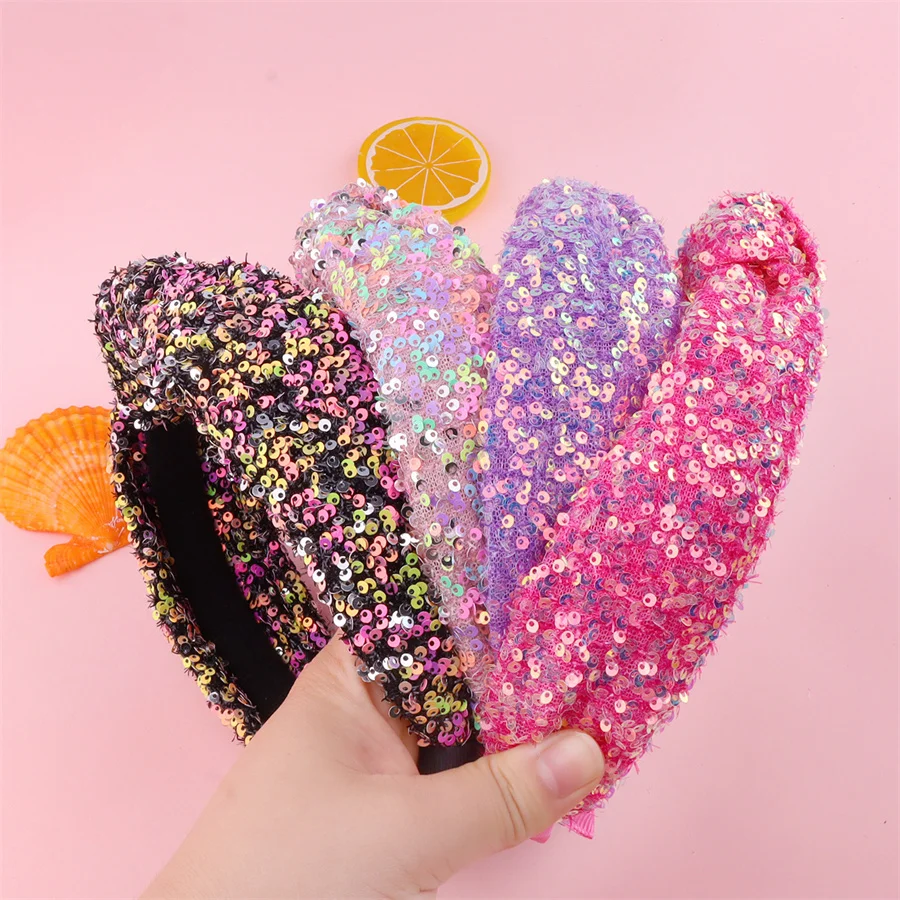 

Versatile headband, women's high-ceiling high-end color sequined headband, fashionable children's sweet knotted hair accessory