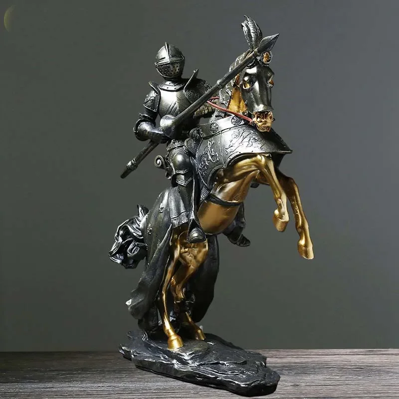 42CM LARGE 2020 TOP COOL Decoration ART  home LIVING ROOM OFFICE BAR RETRO Roman Armored Knight battle steed horse art statue