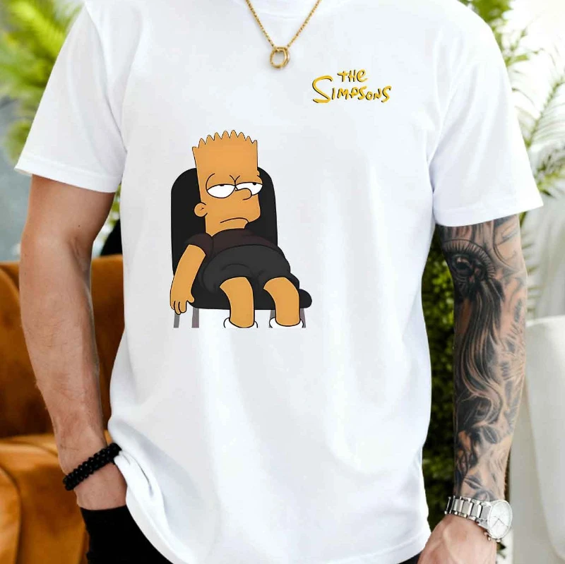 تي شيرت رجالي كاجوال بأكمام قصيرة مع نمط طباعة بارت سيمبسون معتمد للرجال والنساء بنفس النمط تي شيرت