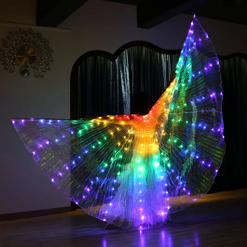 Colorful LED Dance Fairy Belly Dance Butterfly Wings Performance Supplies Fluorescent Wings For Child Adult Dance Wing Costume