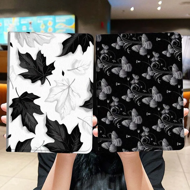 

Black White Maple Leaves Gift Tablet Case For Lenovo Xiaoxin Legion Pad Tab Pro GT Y700 Gen4 2 11 P11 M10 K10 3rd Plus Gen