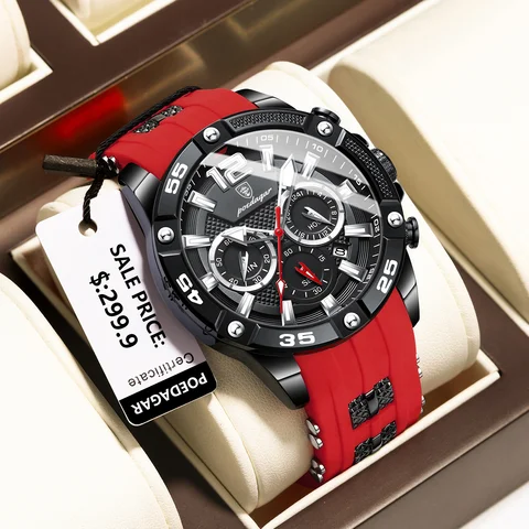 Chronograph Waterproof Luminous Date Watches POEDAGAR Luxury Man Wristwatch Sport Quartz Silicone Watches