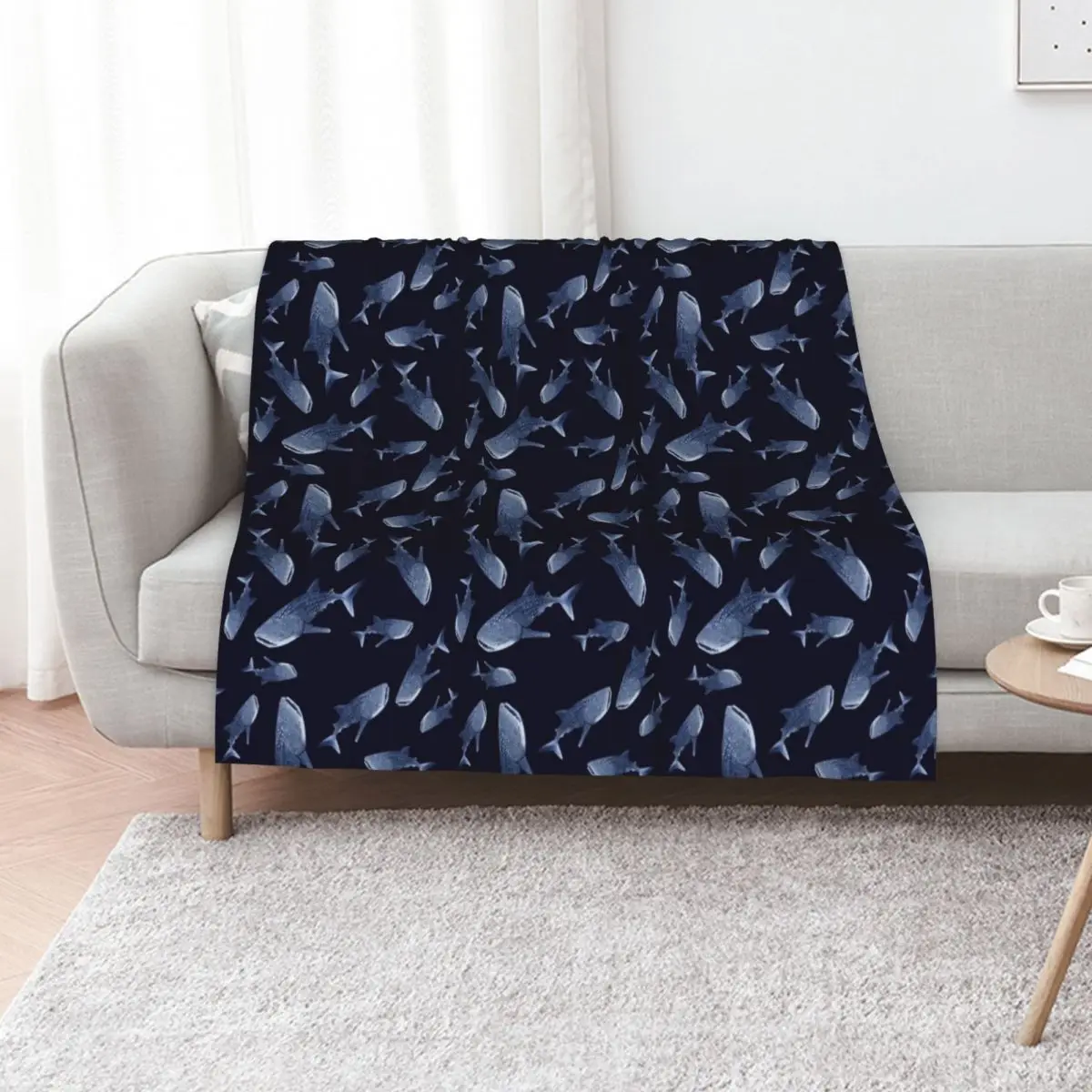 WHALE SHARK PATTERN (NAVY BLUE) Throw Blanket Tourist Sleeping Bag Cute Giant Sofa Hair Custom Blankets