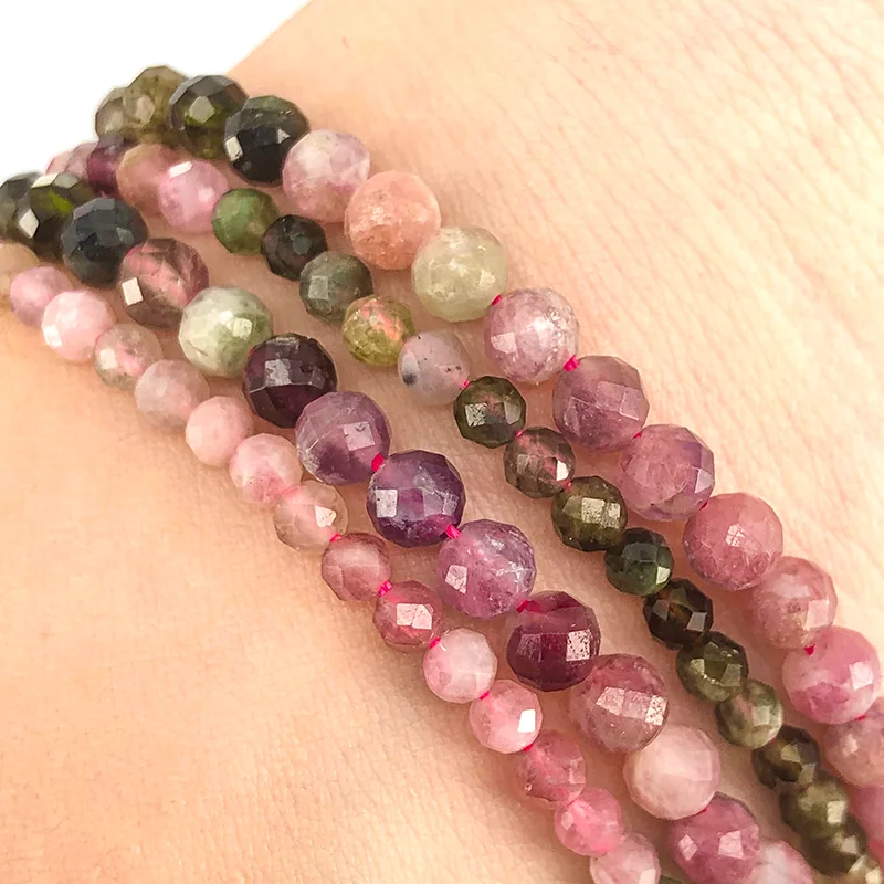 Natural Small Particle Faceted Color Tourmaline Loose Round Beads 3/4MM For Jewelry Making DIY Bracelets Necklace Accessories