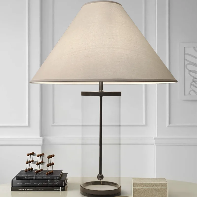 

Nordic Postmodern Luxury Copper Glass Desk Light Danish Designer Study Bedside Table Lamp Cloth Cover Bedroom Reading Light