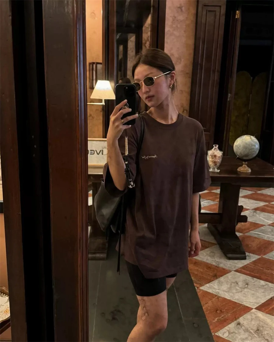 فضفاض عارضة جولة Ne إلكتروني طباعة ort Sve تي شيرت الصيف جديد Sle PREON المرأة القطن مريحة تنفس أعلى #1