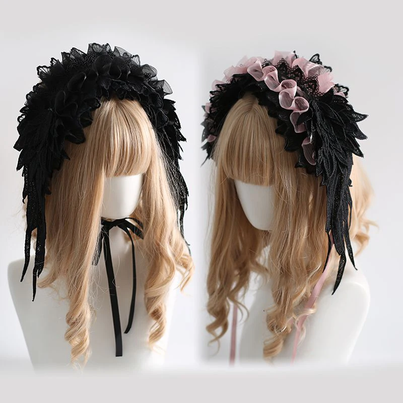 

Лента с бантом, повязка для волос с заколками, брошь для девочек, кружевная повязка в стиле Лолиты с рюшами, милая звезда, вышивка, аниме, горничная, головной убор для косплея