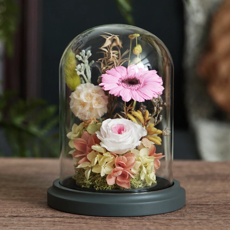 15*22cm Middle Size Glass Dome Vase Home Decoration EVA Grey Blue Base Transparent Cover DIY Wedding Prop Friend Favor Gift