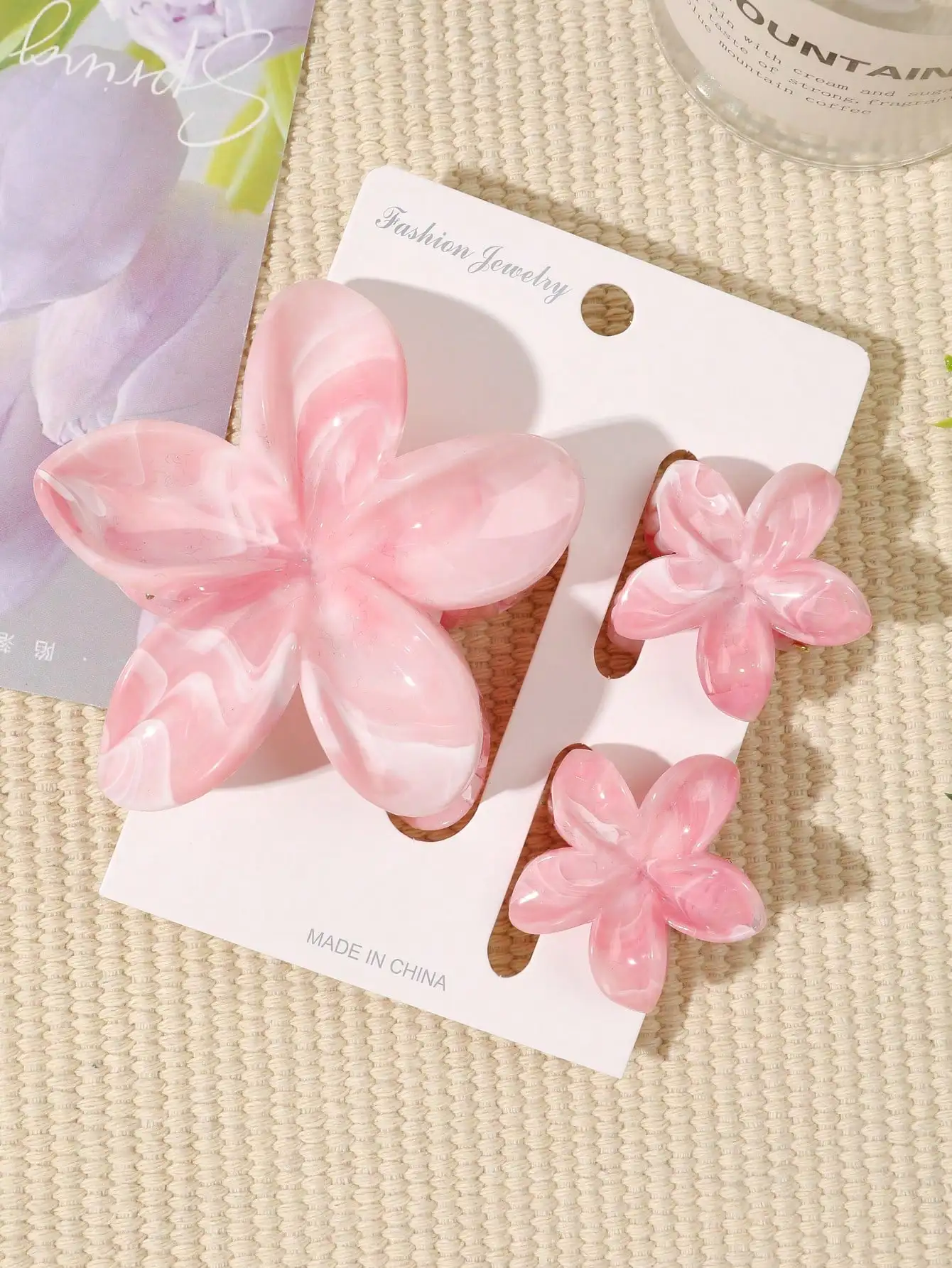 3 Stück rosa Blumen-Haarklammern, hawaiianische Hibiskus-Haifisch-Clip, niedliche modische Haar-Accessoires, Geschenke für Frauen und Mädchen – Detail 4