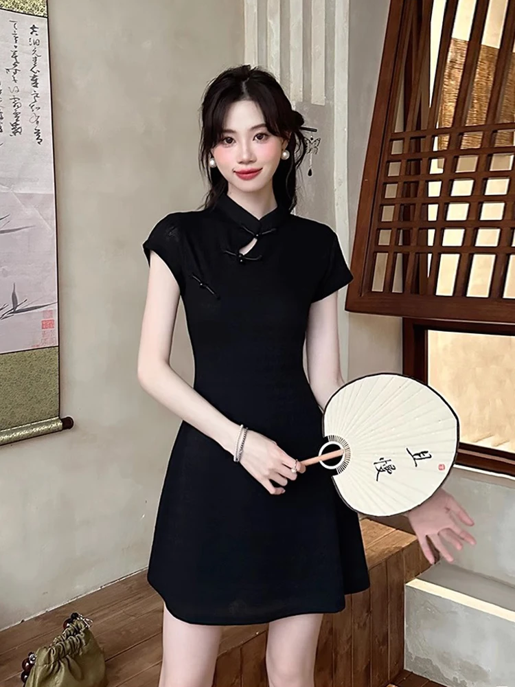 Neue Chinesische Sle ort Sve Button Dr frauen Sommer Abnehmen Blumen Druck Hohe Taille ort Dr Faionable Pendeln