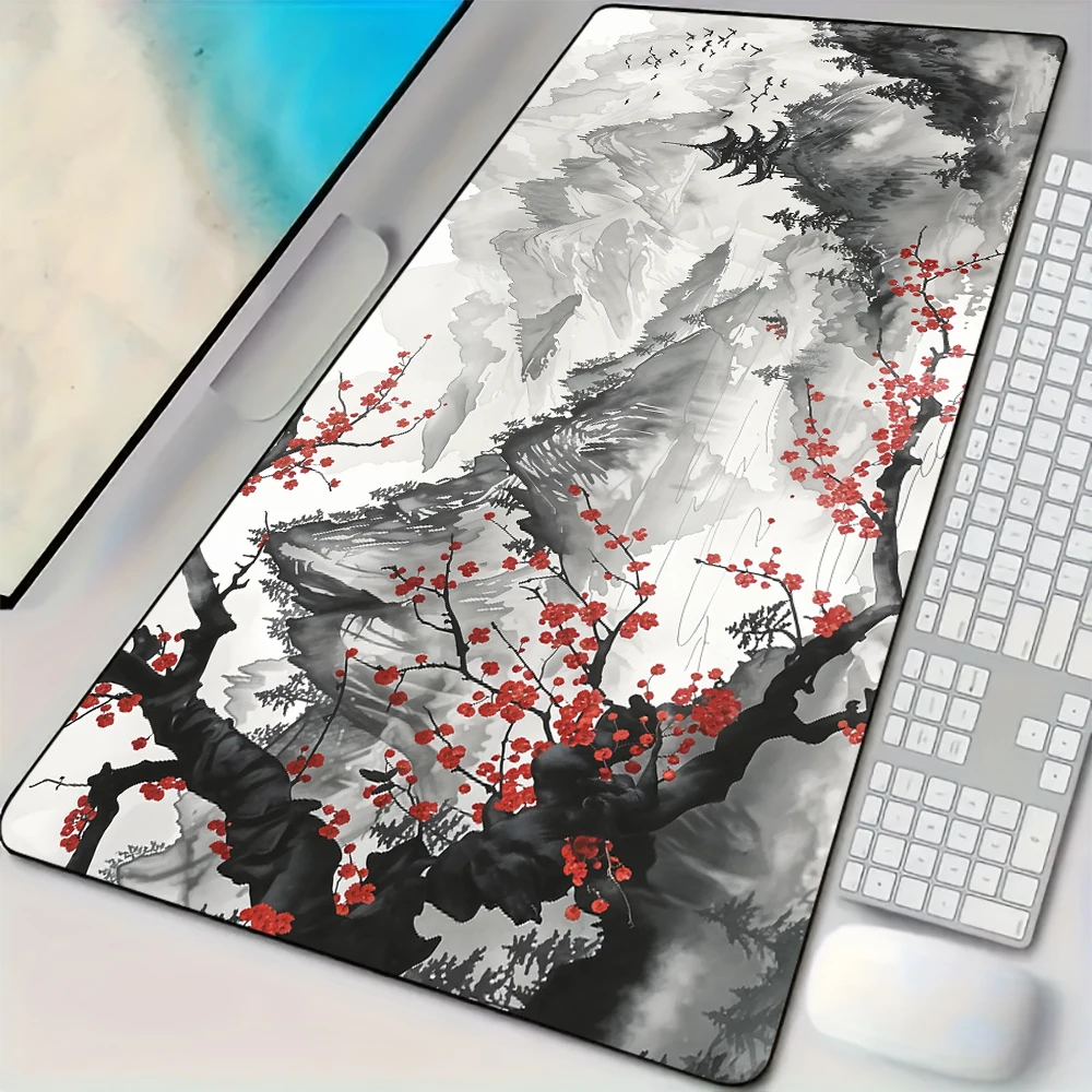 Коврик для мыши Настольный коврик с чернильной стиральной художественной иллюстрацией Коврик для мыши с прошитыми краями Нескользящая резиновая основа Клавиатура Расширенный коврик игровой коврик