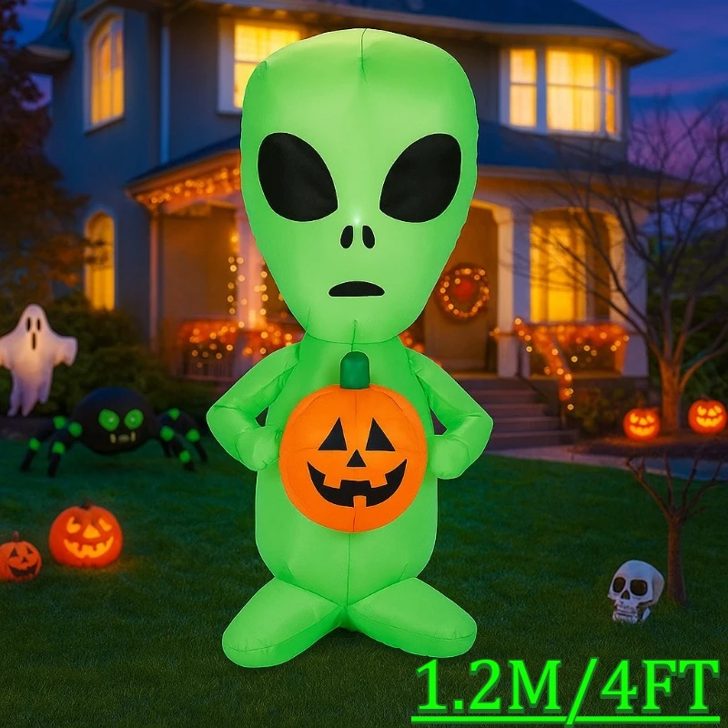

4FT Holiday Lighting Halloween Alien with Pumpkin Decorations with LED Light Blow Up for Party Indoor Outdoor Garden Yard Decor