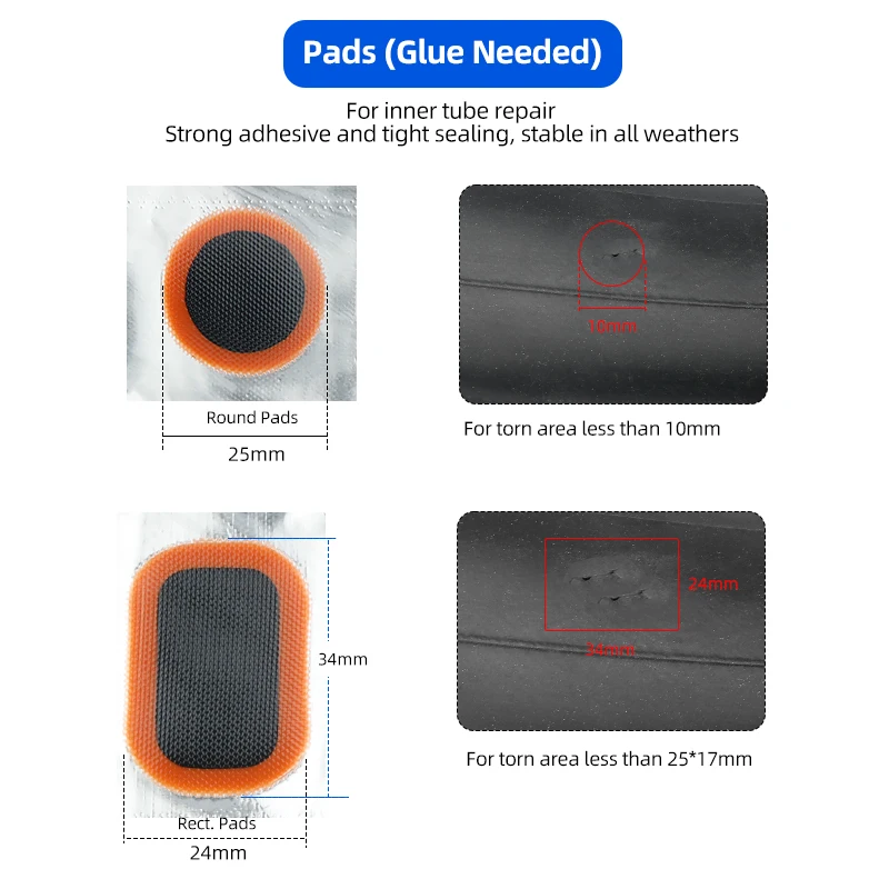 32pcs Bicycle Cold Patches 2*20ml Glue Abrasive File Tube Repair Kit Inner Tire Emergent Service Tool Optional 12 Glue Free Pads