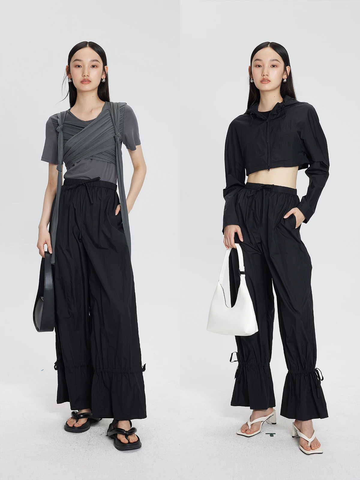 

High-End mat Nylon Negative Ion Sunscreen Dstring Straight Leg Casual Pants Wide Leg Long Pants Blank Label
