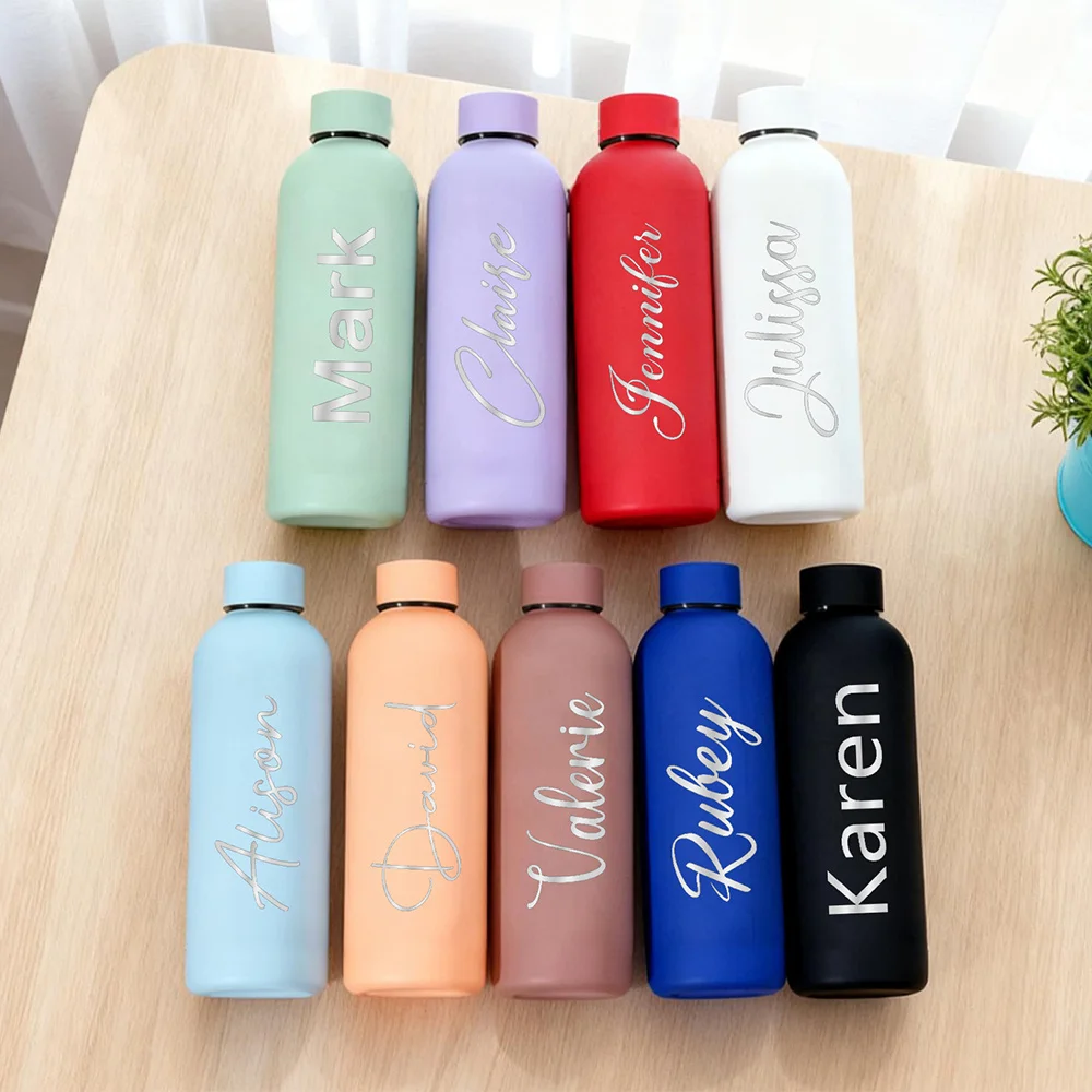 Custom Name Small Mouth Thermos Cup, Outdoor Stainless Steel Bottle, Rubber Paint Sports Kettle, Thickened Double Water Cup
