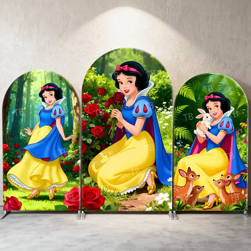 

Snow White Arch Backdrop Cover Disney Princess Enchanted Forest&Rose Garden Theme Party Decoration & Photography Background Wall