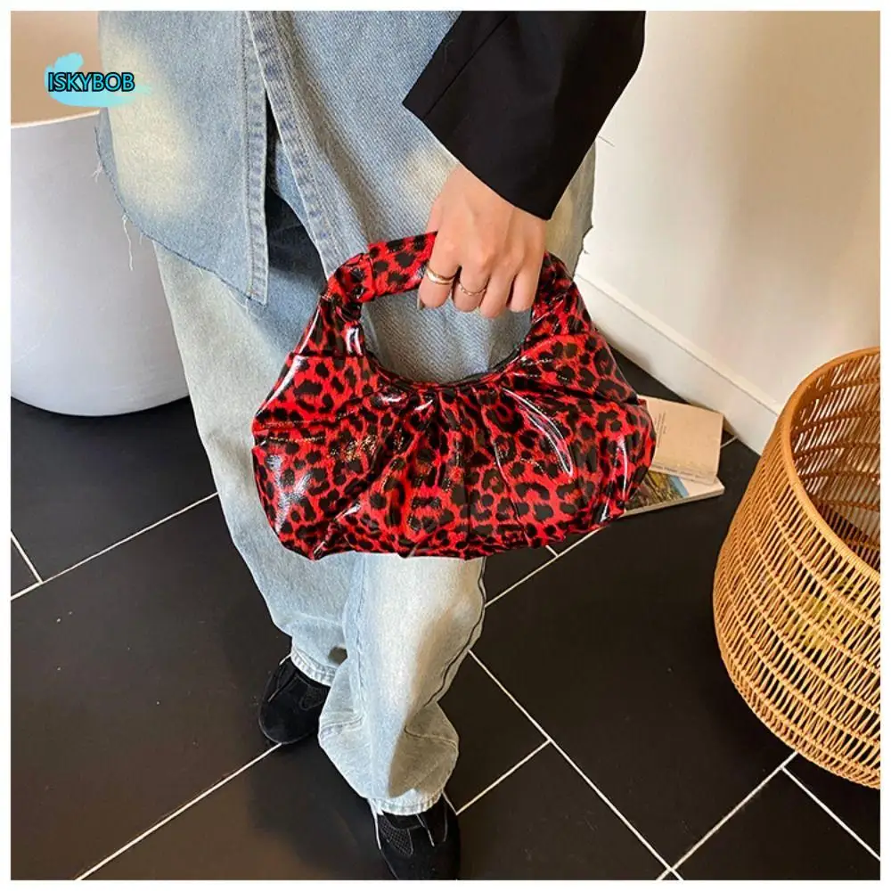 

Casual Pu Leopard Print Handbag Black Purse Underarm Bag Cloud Bag Fashionable Pu Leather Handbag Make Up Bag