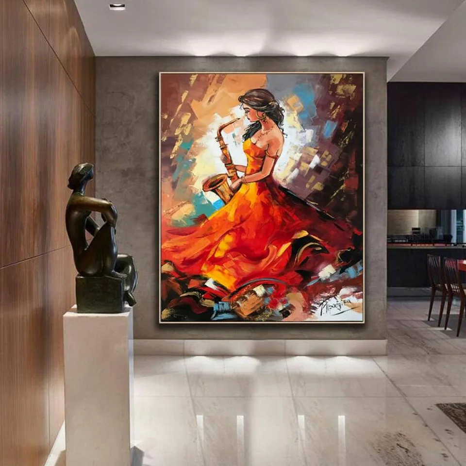 Abstract Painting of Woman Large Red Diamond Painting Abstract Figurative Art Jazz Luxury Diamond Mosaic Music Embroidery Art