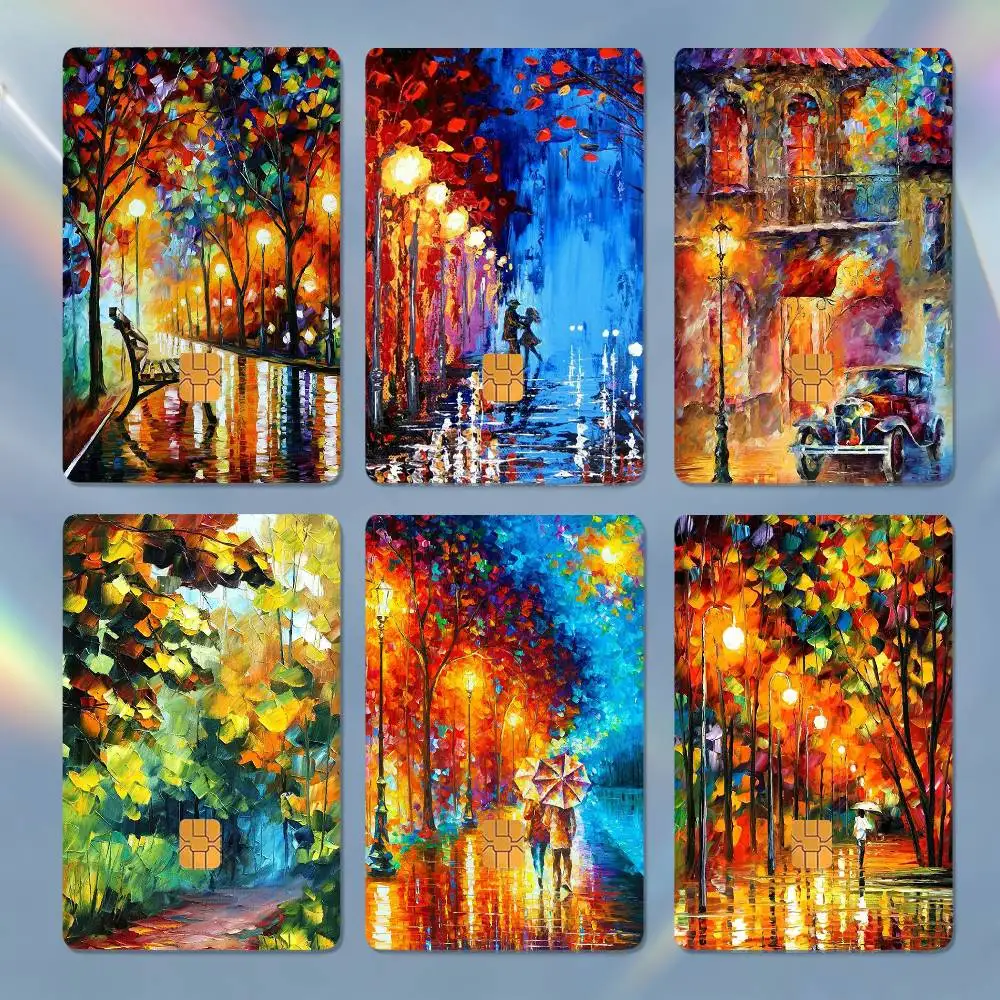 

L-Leonid Afremov Oil Painting 4pcs 1Set HD Waterproof Card Skins Protective Stickers for Credit Bank Game Cards
