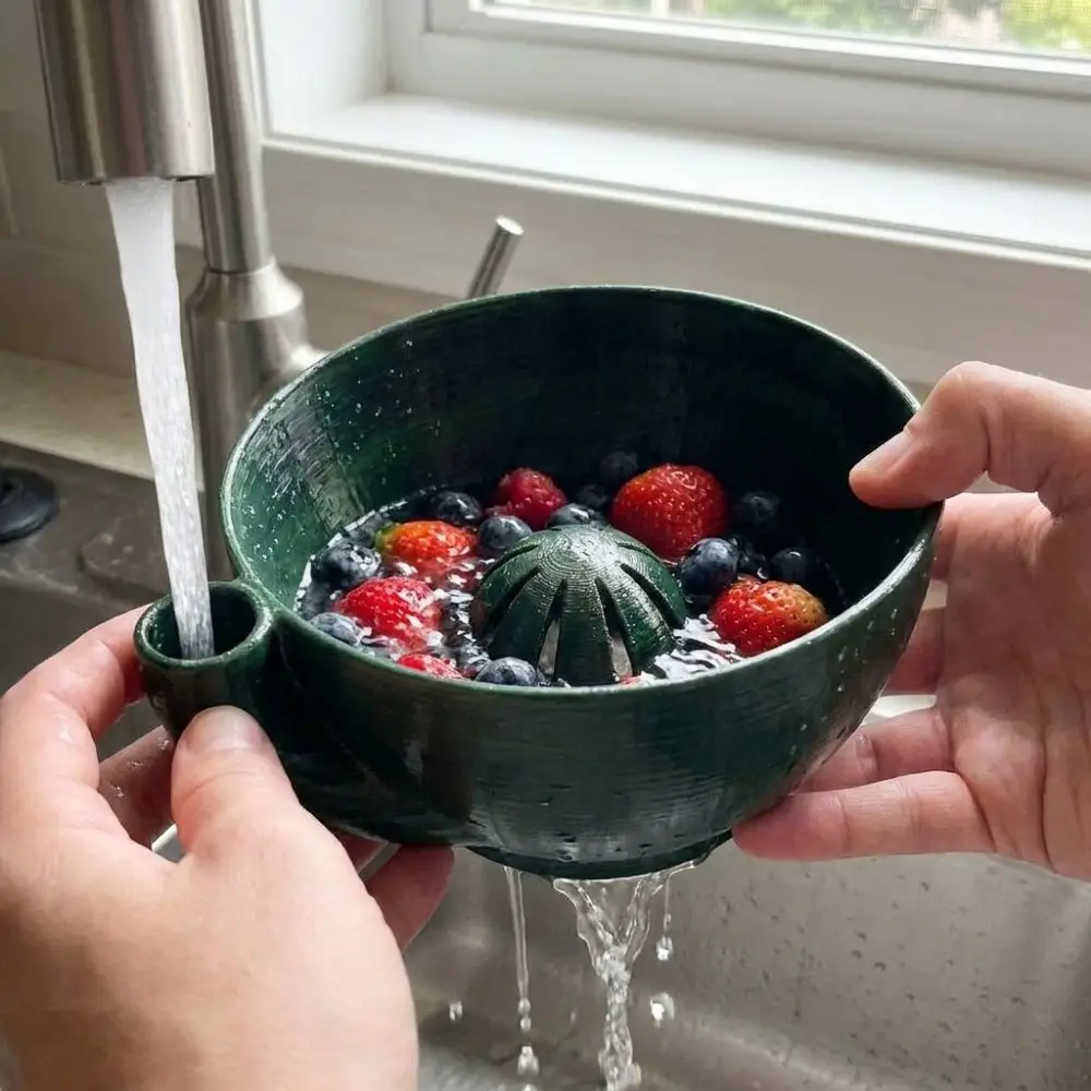 3D Printed Automatic Fruit Washing Bowl Quick Drain Self-spinning Swirl Berry Washing Drain Bowl Large Capacity