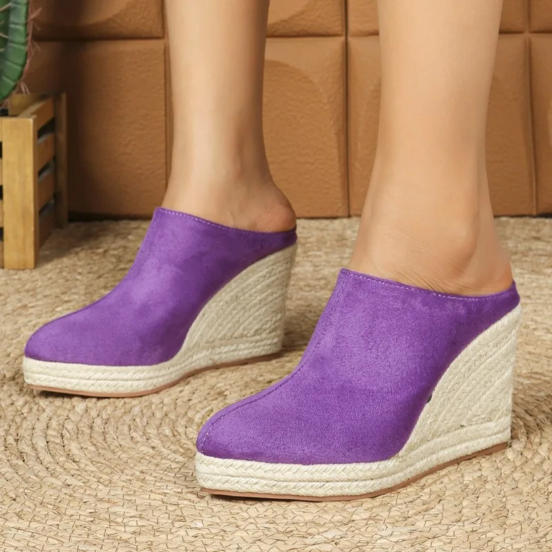 

9CM Women's Shoes New Fashion Retro Wedge Heel Slippers for Woman Exquisite Baotou Casual Shoes Designer Shoes Zapatos De Mujer